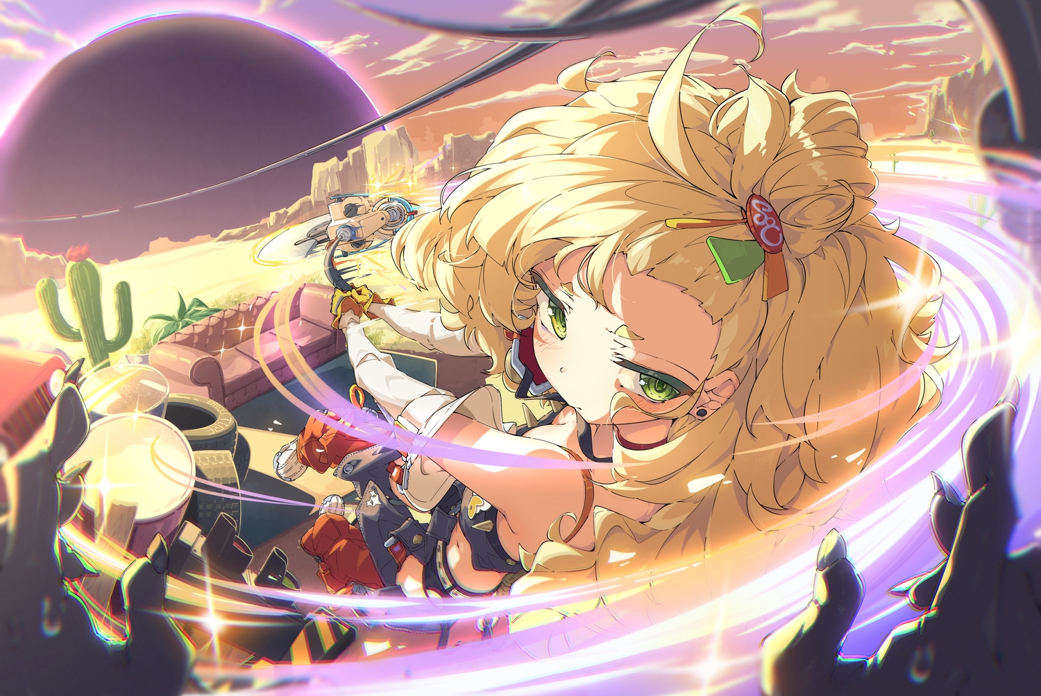 ama_rei, blonde_hair, blush, breasts, car, choker, cleavage, close