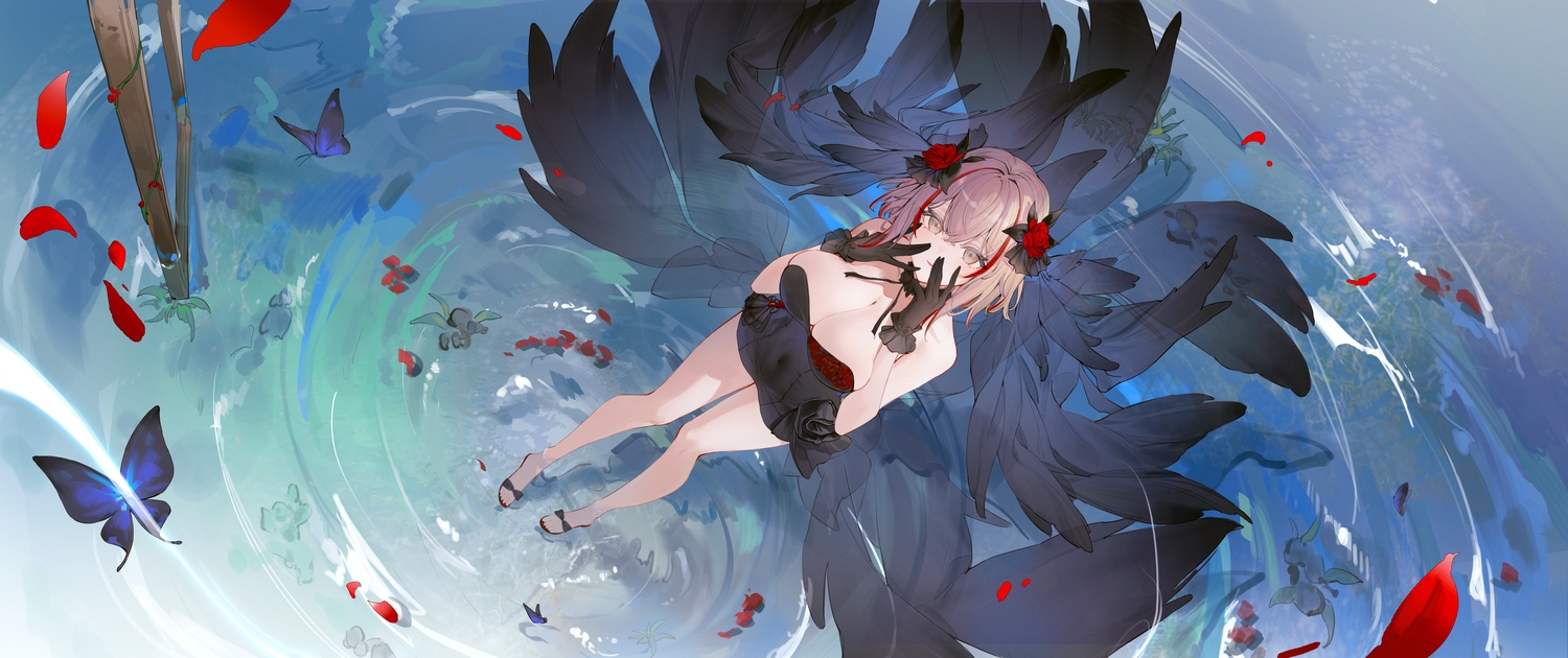 anthropomorphism, azur_lane, breast_hold, breasts, brown_eyes, butterfly, choker, cleavage