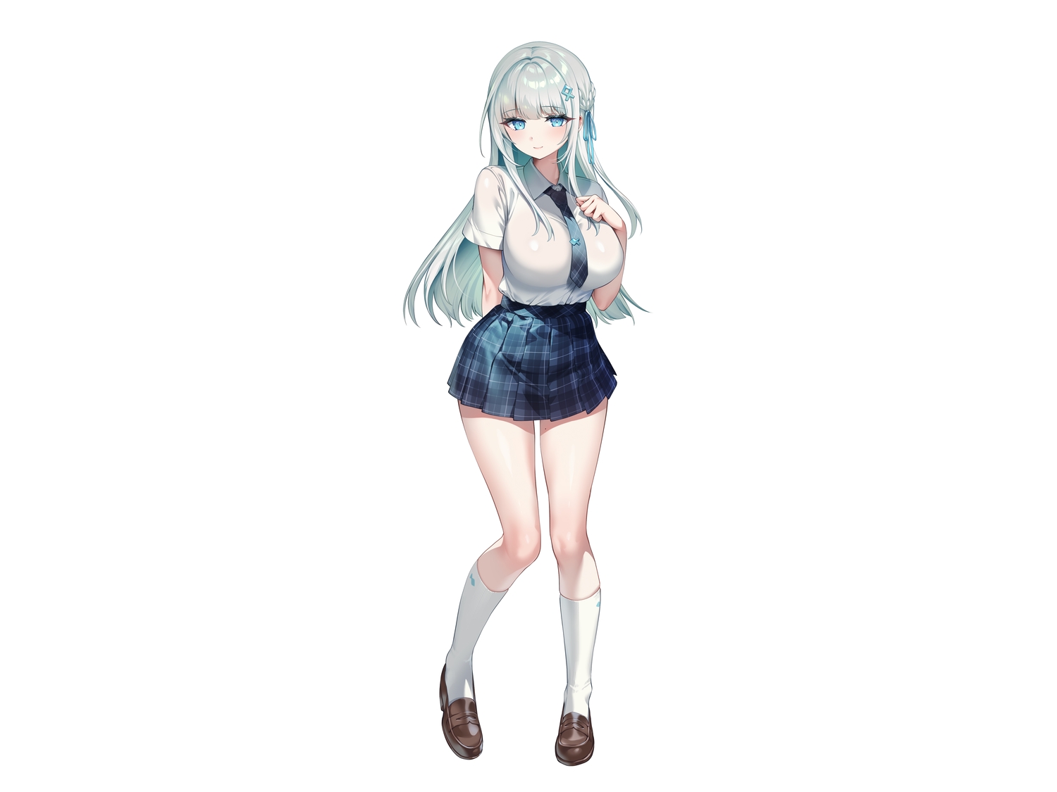 aoharu_x_fetishism, aqua_eyes, breast_hold, gomashio_ponz, gray_hair, long_hair, original, school_uniform