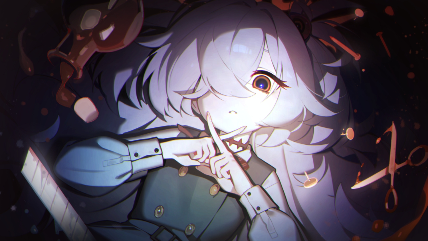 blue_archive, close, dress, gray_hair, halo, itagaki_kanoe, libiadan, loli
