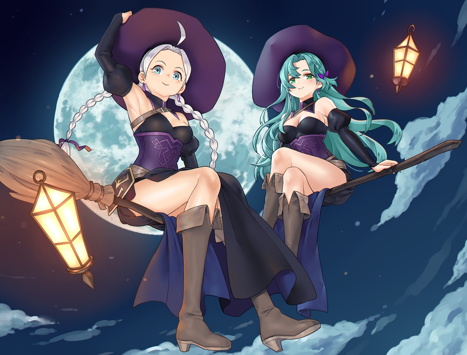 2girls, aqua_eyes, aqua_hair, blush, boots, braids, breasts, chloe_(fire_emblem)