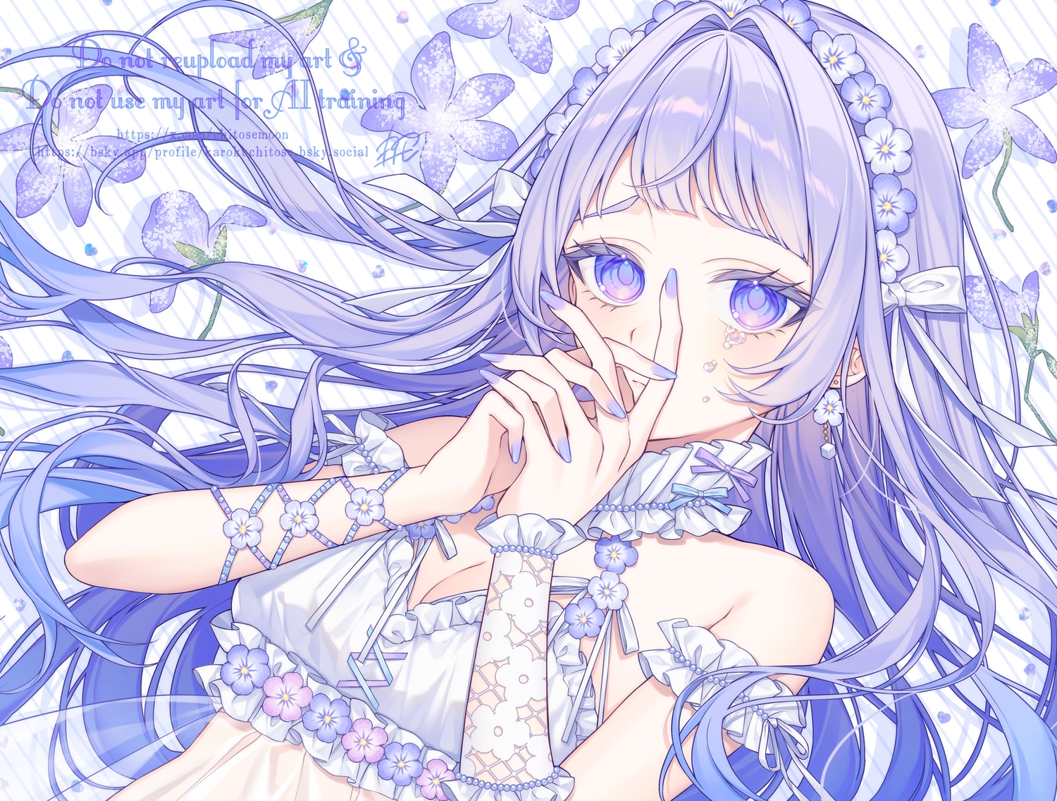 bow, breasts, choker, cleavage, close, flowers, headband, karokuchitose