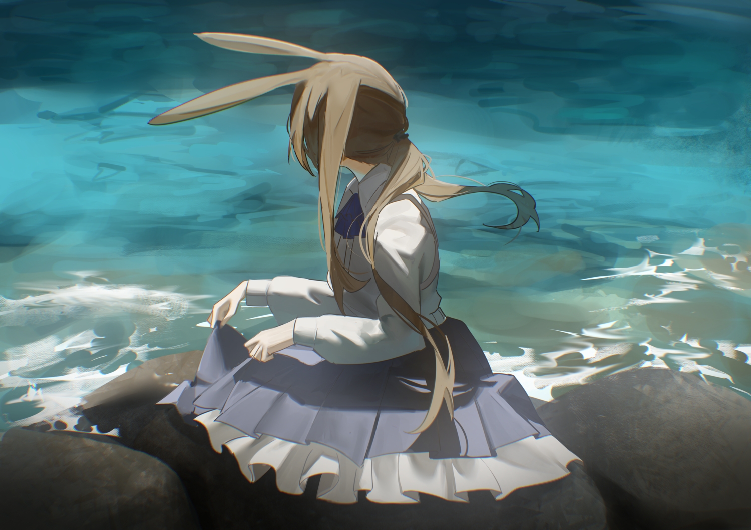 amiya_(arknights), animal_ears, arknights, brown_hair, bunny_ears, bunnygirl, long_hair, ponytail