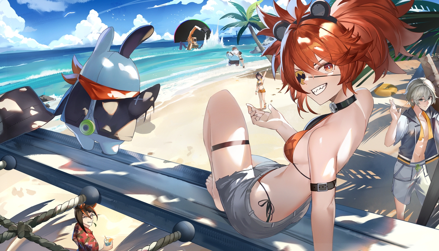 aliasing, animal, animal_ears, anton_ivanov, barefoot, beach, bear, belle_(zenless_zone_zero)