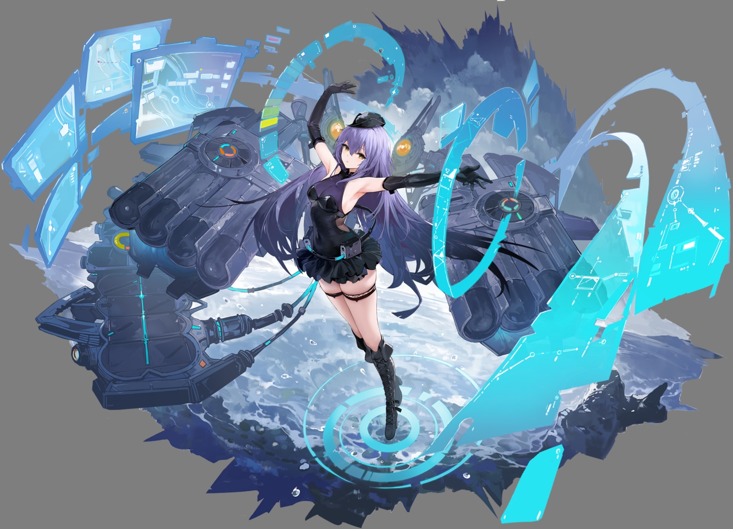 aliasing, anthropomorphism, azur_lane, boots, computer, dewey_(azur_lane), dress, elbow_gloves