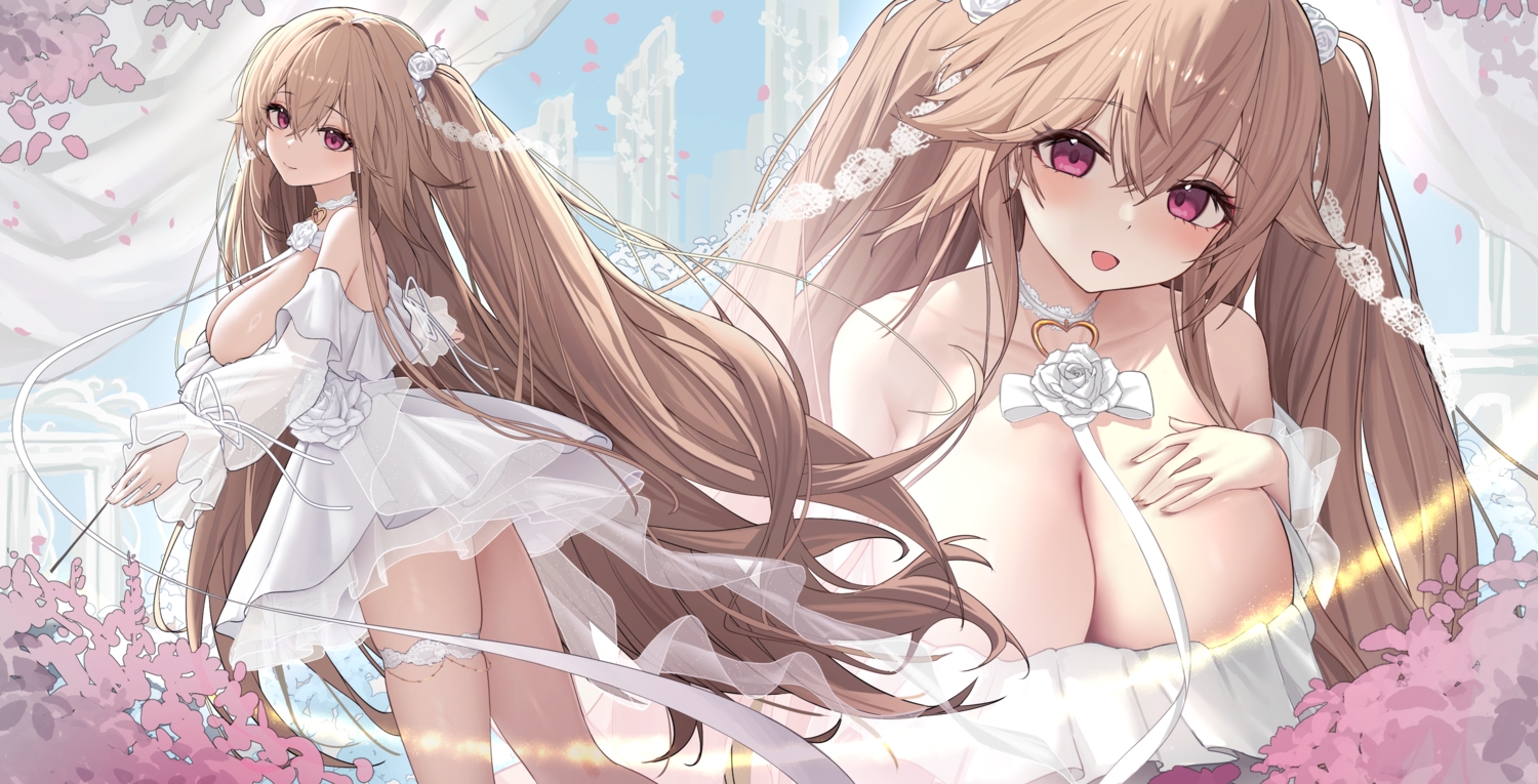 anchorage_(azur_lane), anthropomorphism, azur_lane, breast_hold, breasts, brown_hair, choker, cleavage