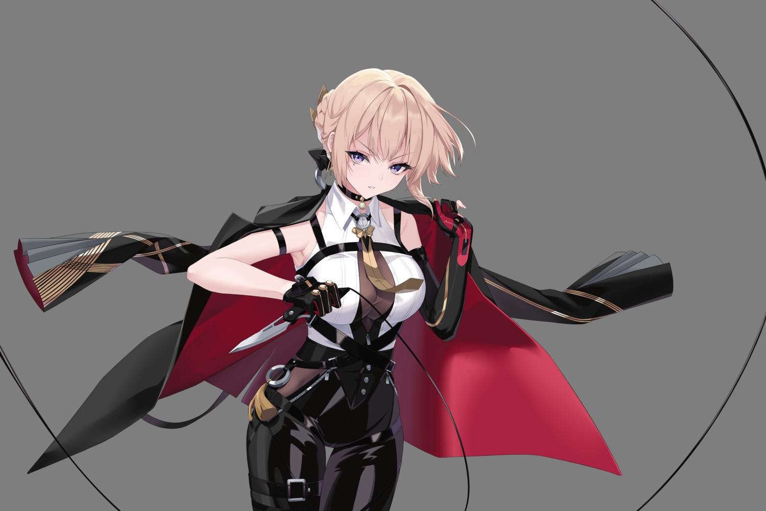 blonde_hair, braids, cape, choker, elbow_gloves, evelyn_chevalier, garter, gloves