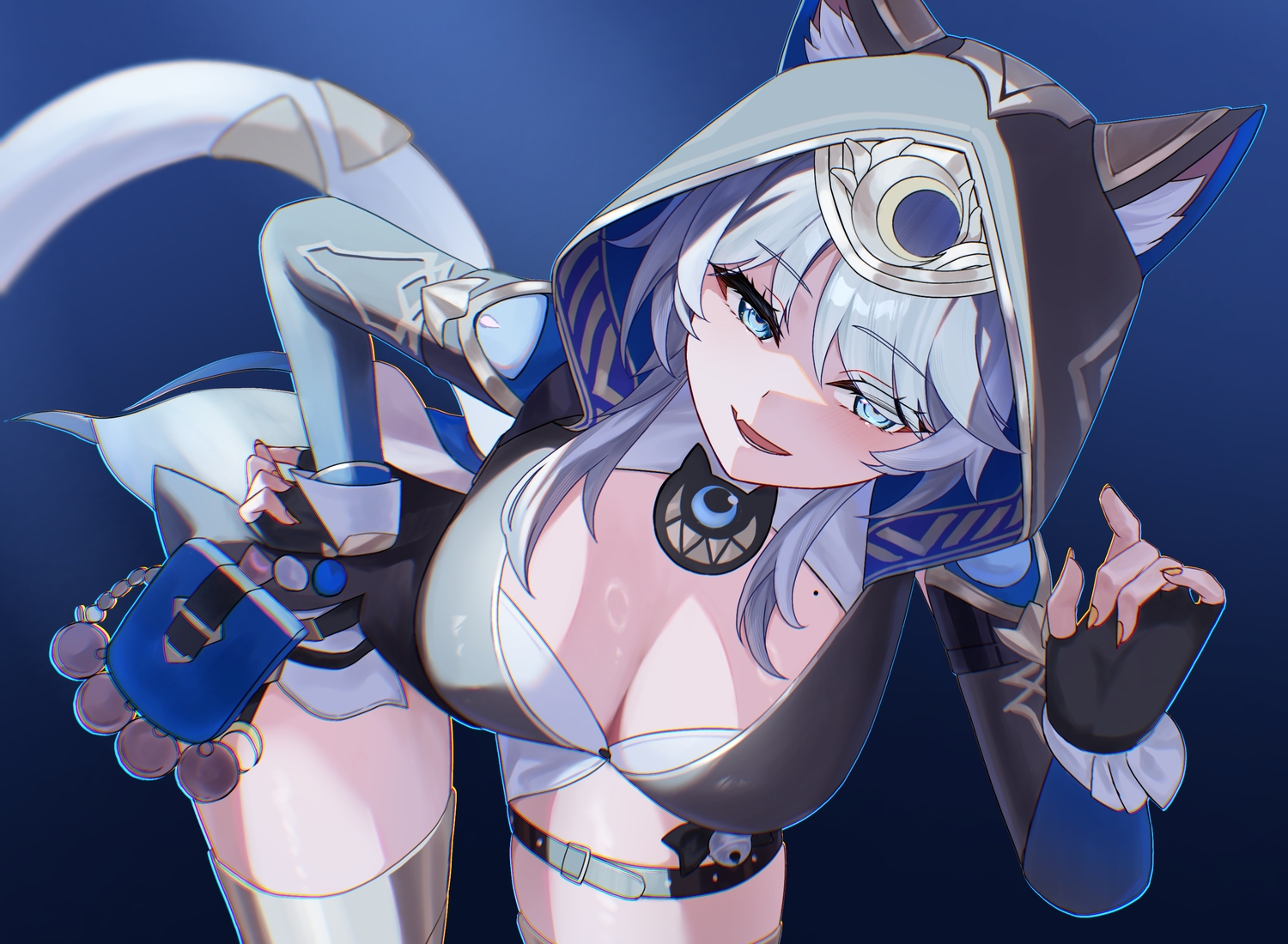 animal_ears, anima_miko, blue, blue_eyes, blush, breasts, catgirl, cipher_(honkai:_star_rail)