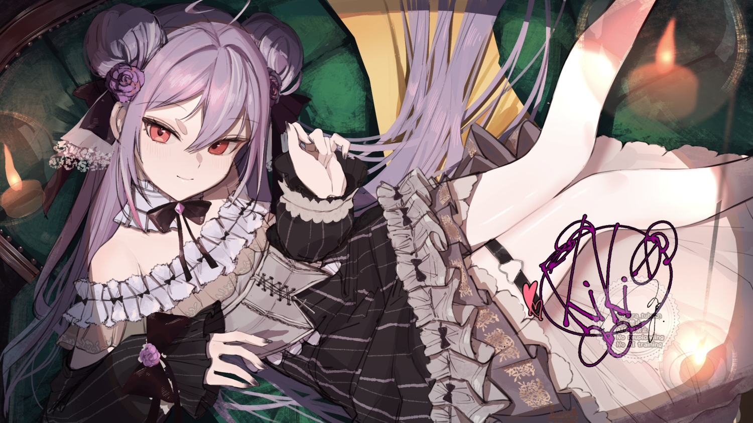 774_inc., blush, bow, corset, garter, goth-loli, lolita_fashion, long_hair