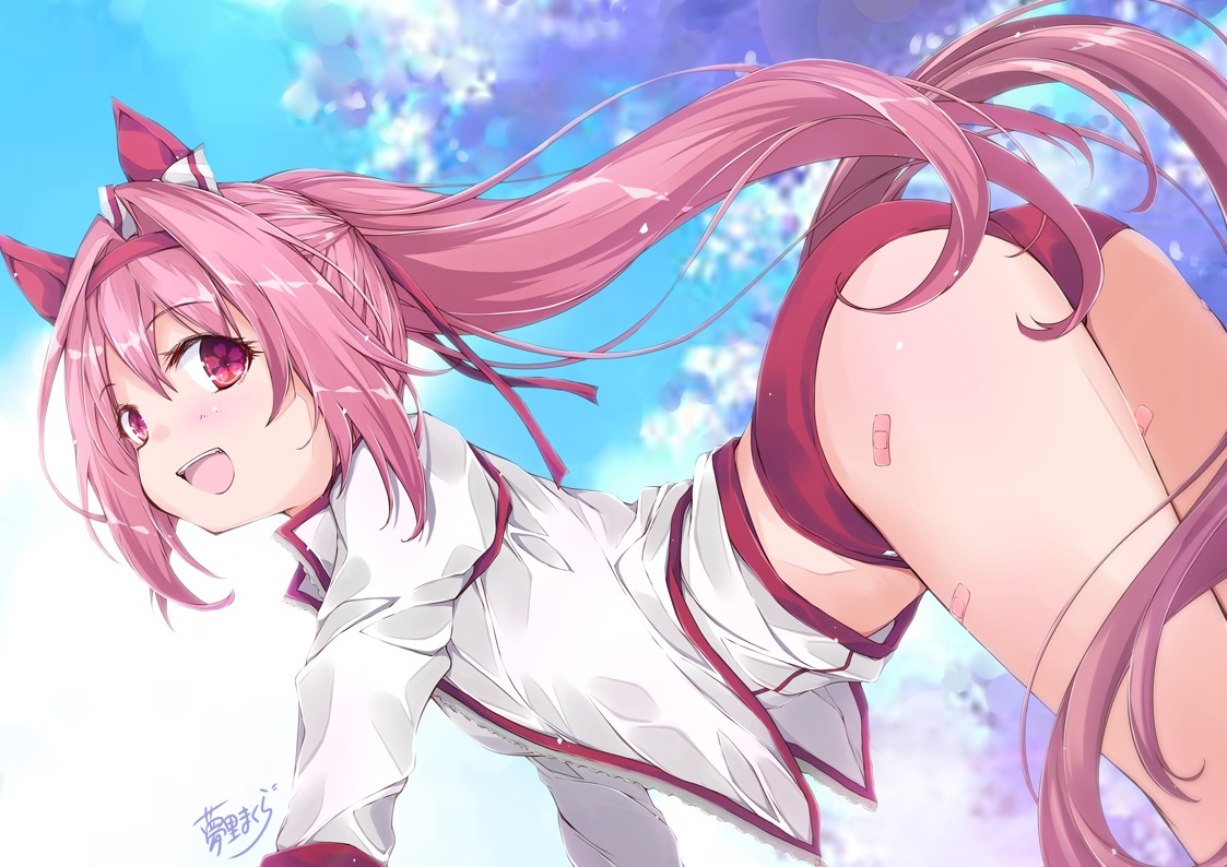 aliasing, animal_ears, anthropomorphism, ass, bandaid, bloomers, clouds, flowers