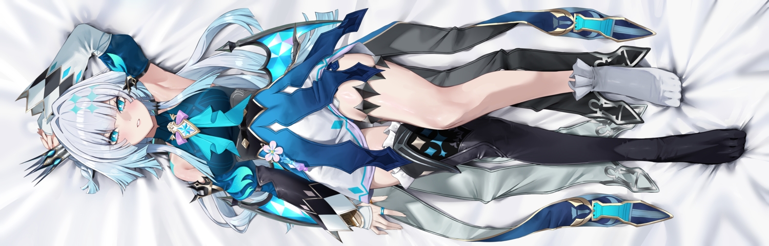 aqua_eyes, blush, braids, cerydra_(honkai:_star_rail), crown, dress, garter, gray_hair