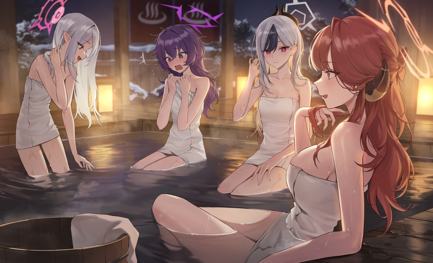 asagi_mutsuki, blue_archive, gray_hair, group, halo, horns, igusa_haruka, long_hair