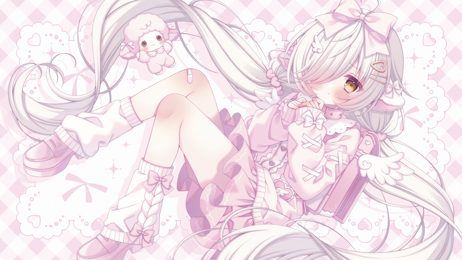 animal_ears, bandaid, blush, bow, brown_eyes, collar, loli, long_hair