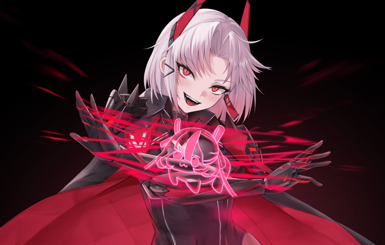 armor, black, blush, cape, drake_(nikke), gloves, goddess_of_victory:_nikke, kurone_rinka