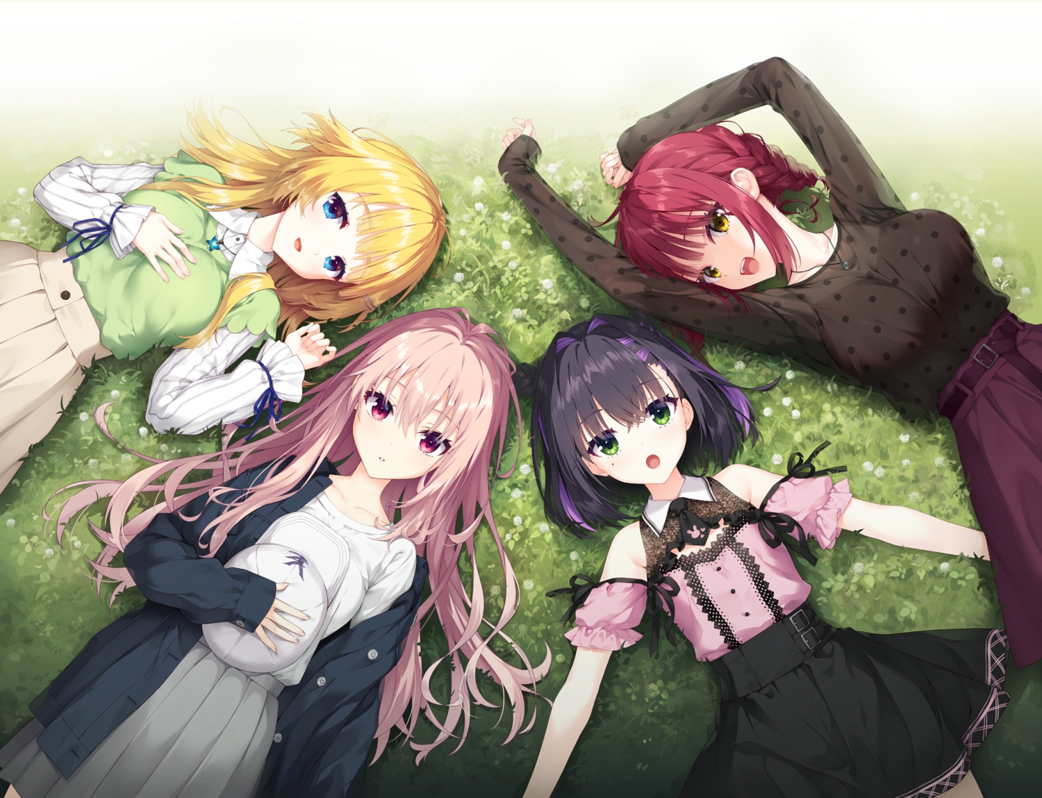 blonde_hair, blue_eyes, braids, flowers, futamihara_ririko, game_cg, grass, green_eyes