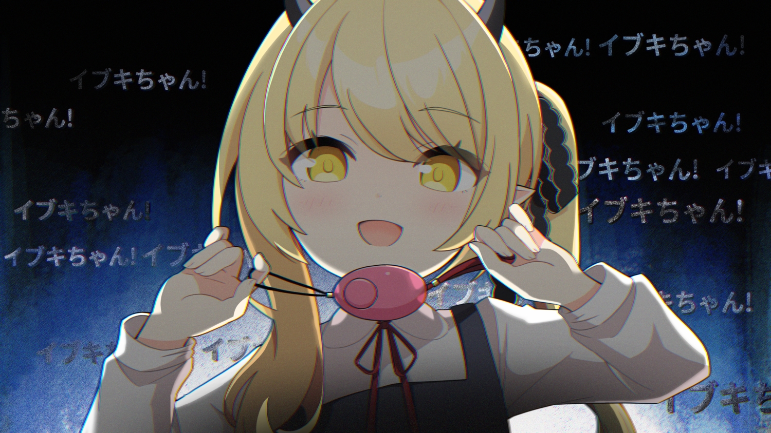blonde_hair, blue_archive, close, horns, loli, long_hair, parody, poorunii, ribbons, school_uniform, shukusei!!_loli-gami_requiem, tanga_ibuki, yellow_eyes