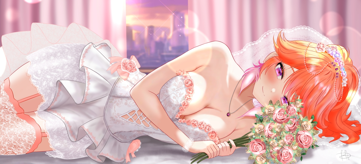 blush, breasts, building, city, cleavage, clouds, dfswift, dress