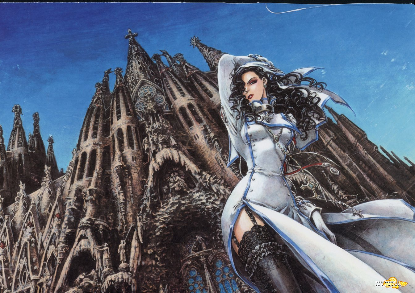 black_hair, cross, gloves, noelle_bor, nun, thighhighs, thores_shibamoto, trinity_blood