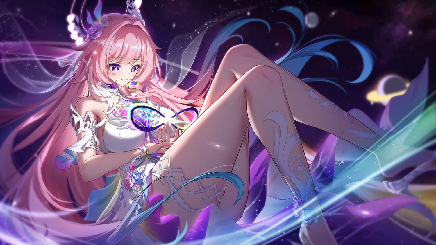 cyrene_(honkai:_star_rail), dress, garter, headdress, honkai_(series), honkai:_star_rail, kaede_uehara, long_hair