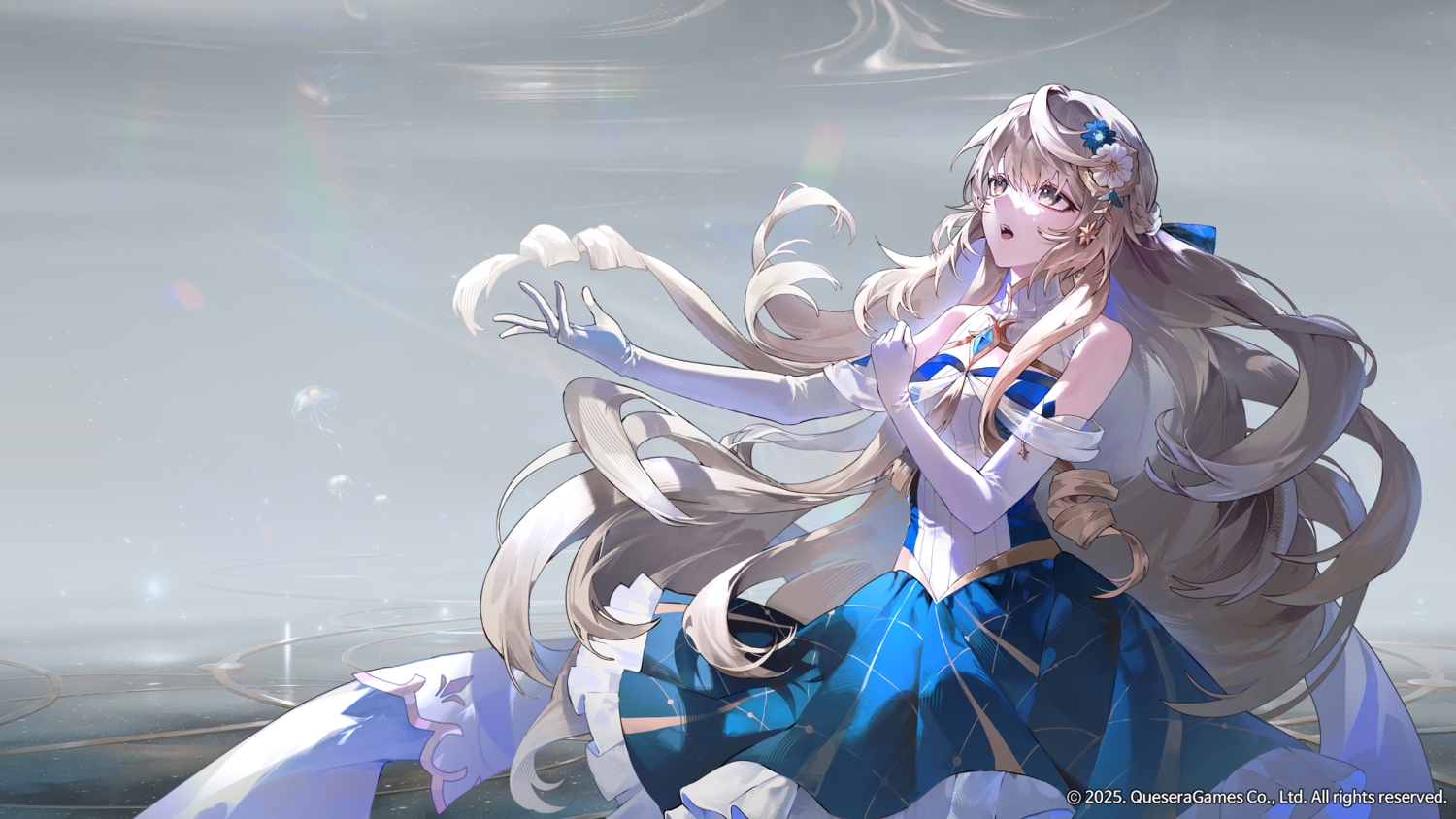 aliasing, brown_eyes, brown_hair, dress, elbow_gloves, fsuusux, gloves, kalpa:_cosmic_symphony