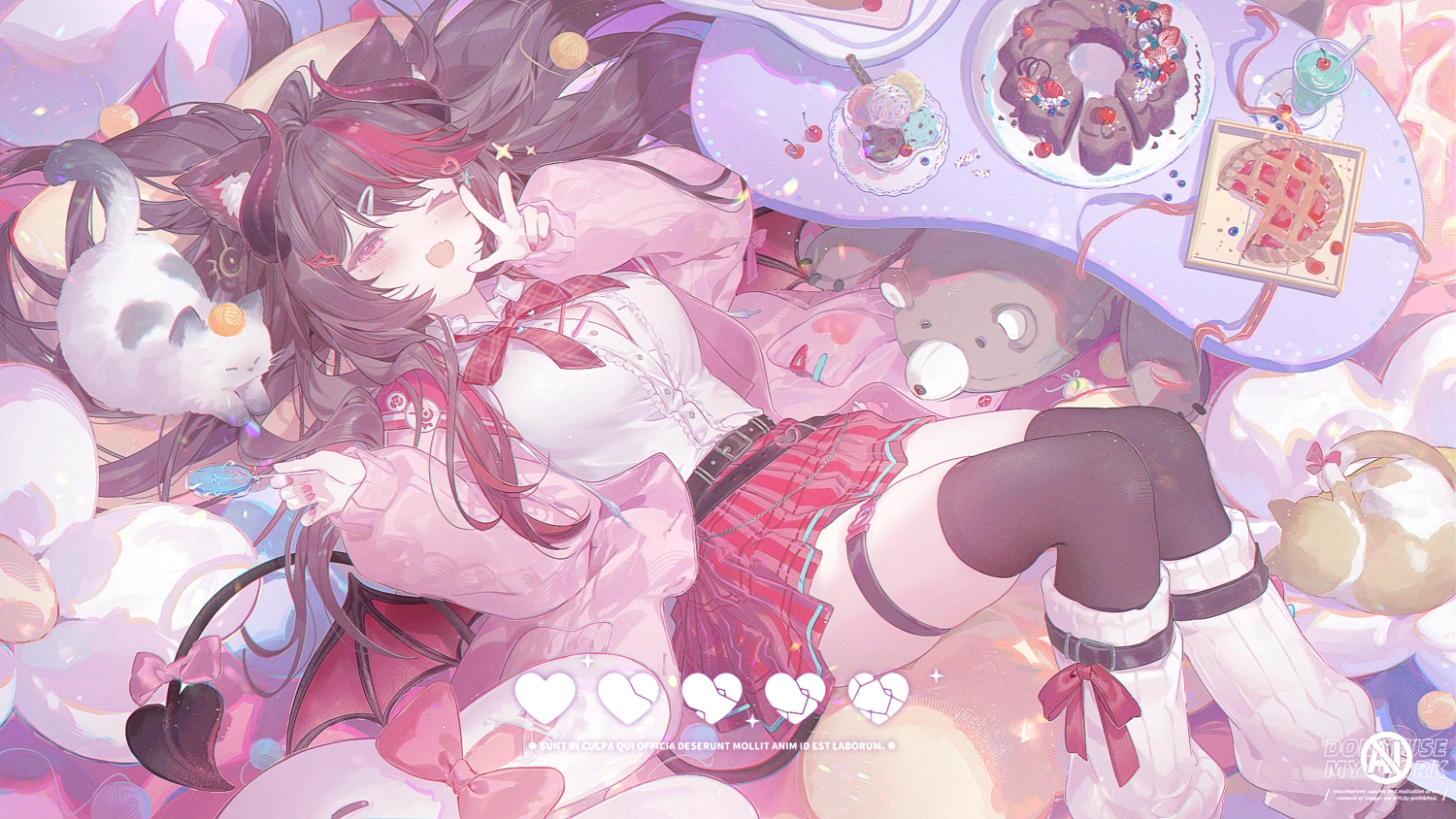 aliasing, animal, animal_ears, blush, bow, breasts, brown_hair, cake