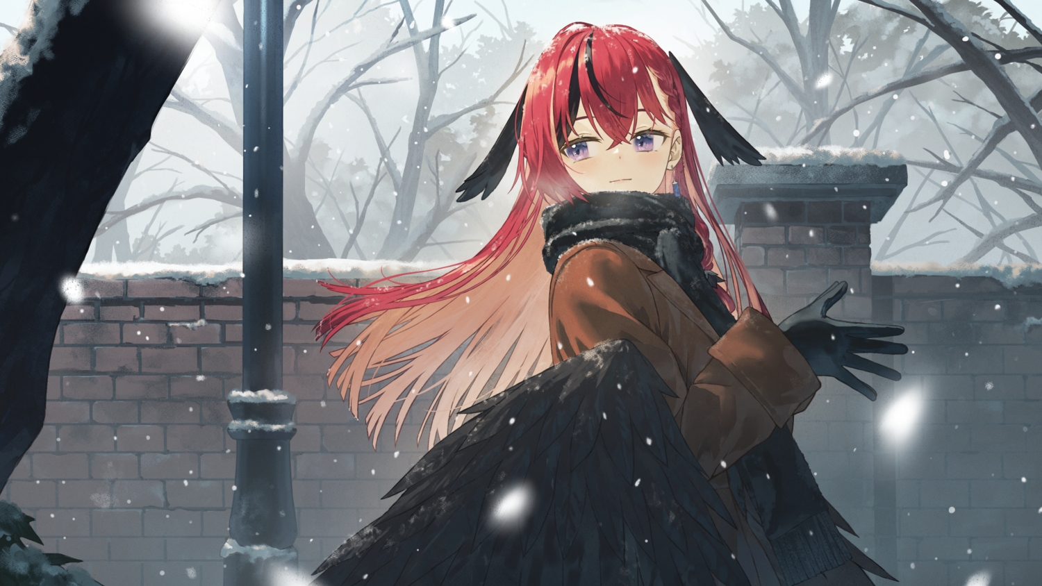 fagi_(kakikaki), gloves, konkon_aria, long_hair, neo-porte, purple_eyes, red_hair, scarf