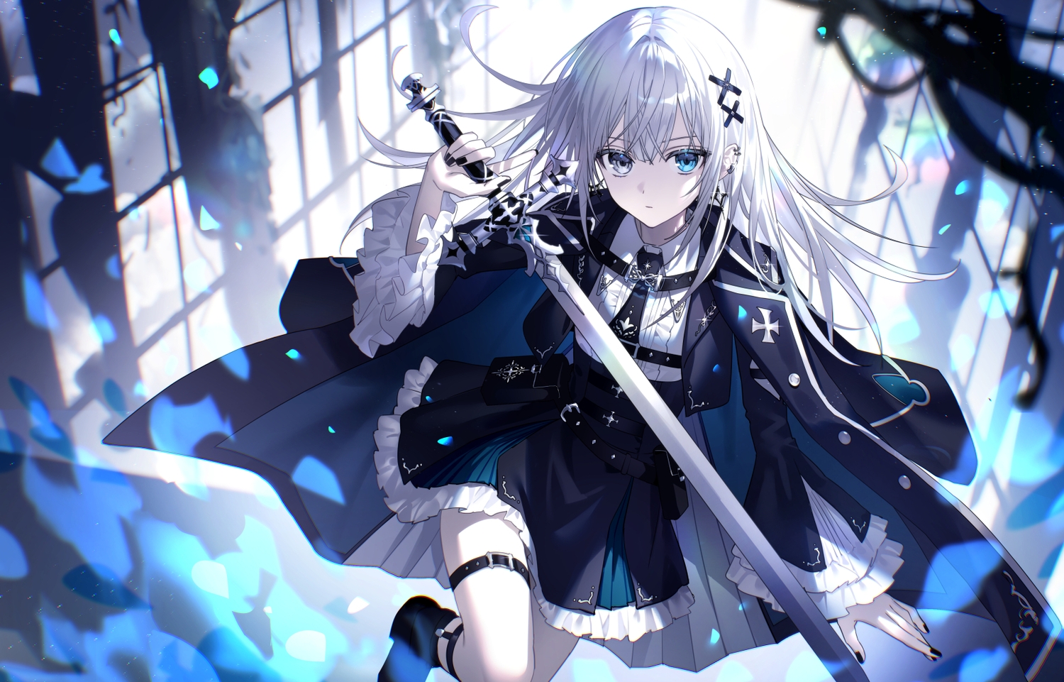 bicolored_eyes, cape, garter, kazunehaka, long_hair, original, shirt, skirt