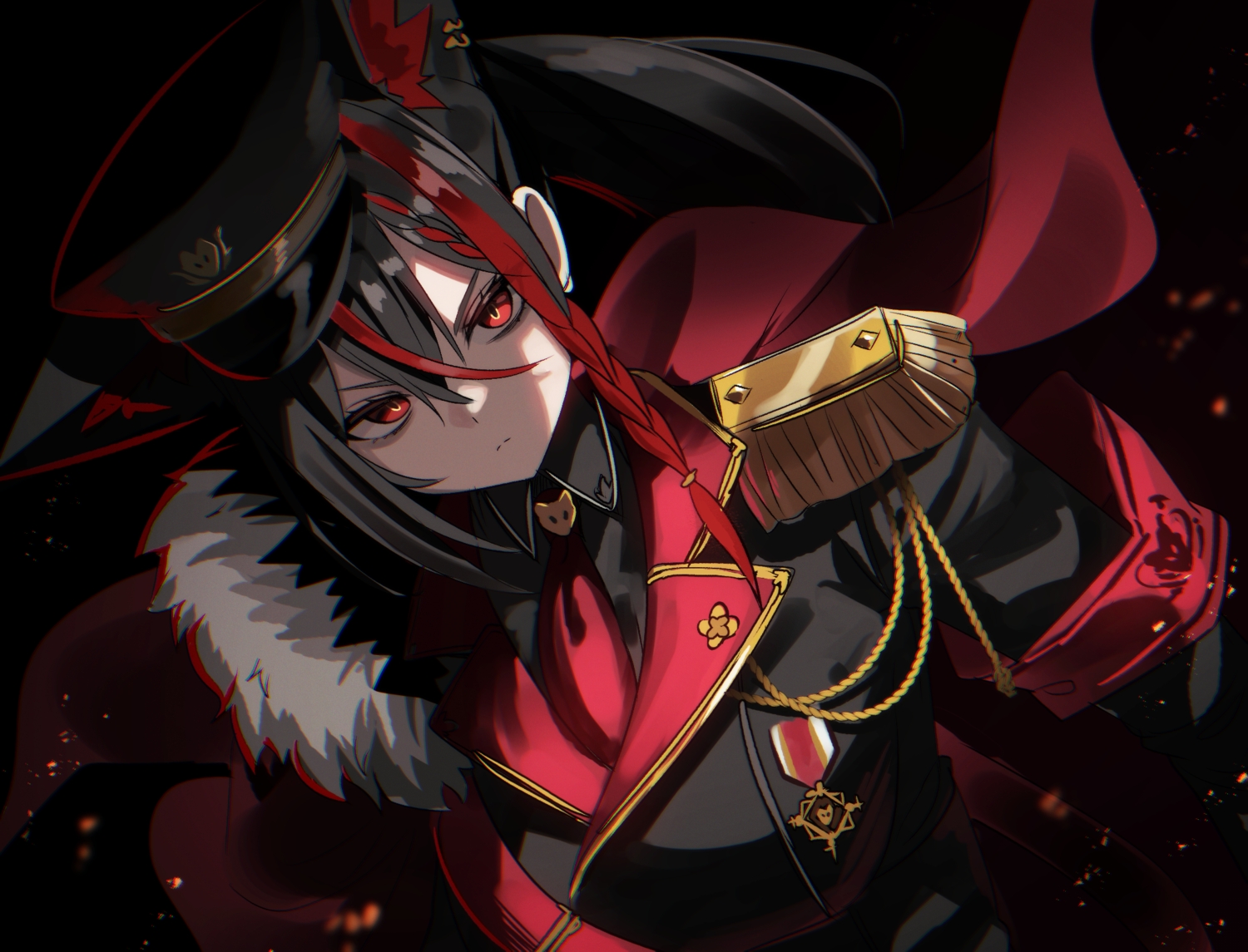 animal_ears, black_hair, braids, cape, close, hat, hololive, kumarang