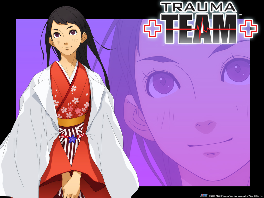 atlus, doi_masayuki, japanese_clothes, kimono, logo, tomoe_tachibana, trauma_team, watermark