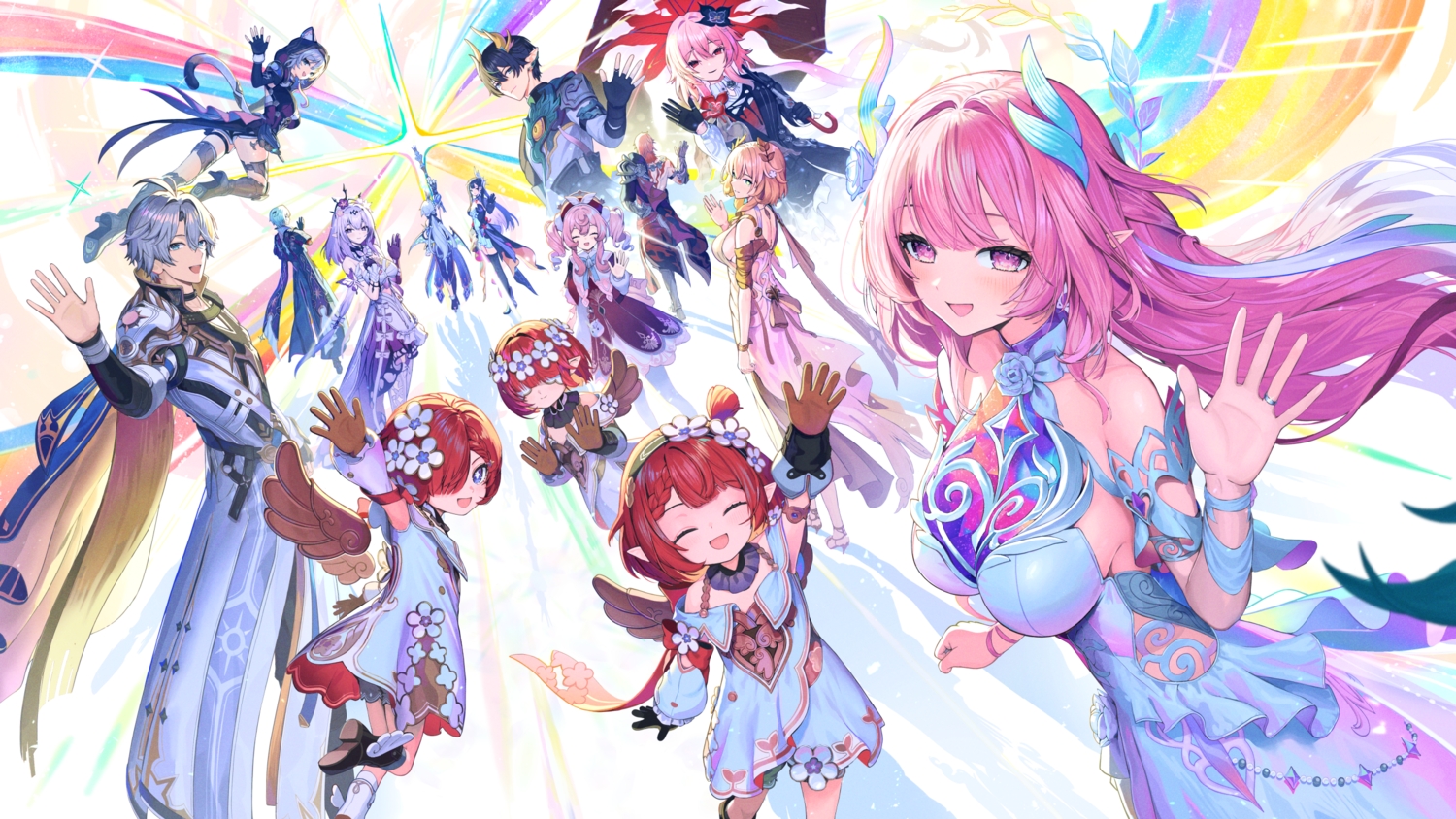 anaxa_(honkai:_star_rail), animal_ears, aqua_eyes, aqua_hair, armor, black_hair, blindfold, blonde_hair