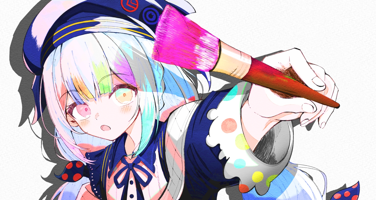 bicolored_eyes, blush, bow, braids, close, hat, jogasaki_noah, long_hair, mahou_shoujo_no_majo_saiban, ribbons, sihat_13, sketch, white, white_hair