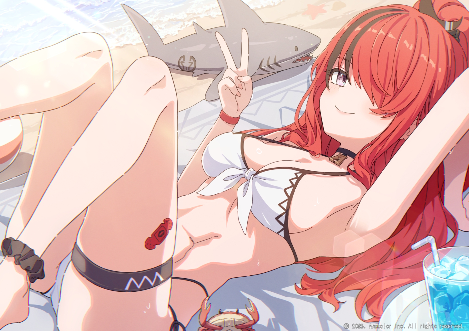 animal, ball, bandaid, beach, bikini, blush, breasts, choker