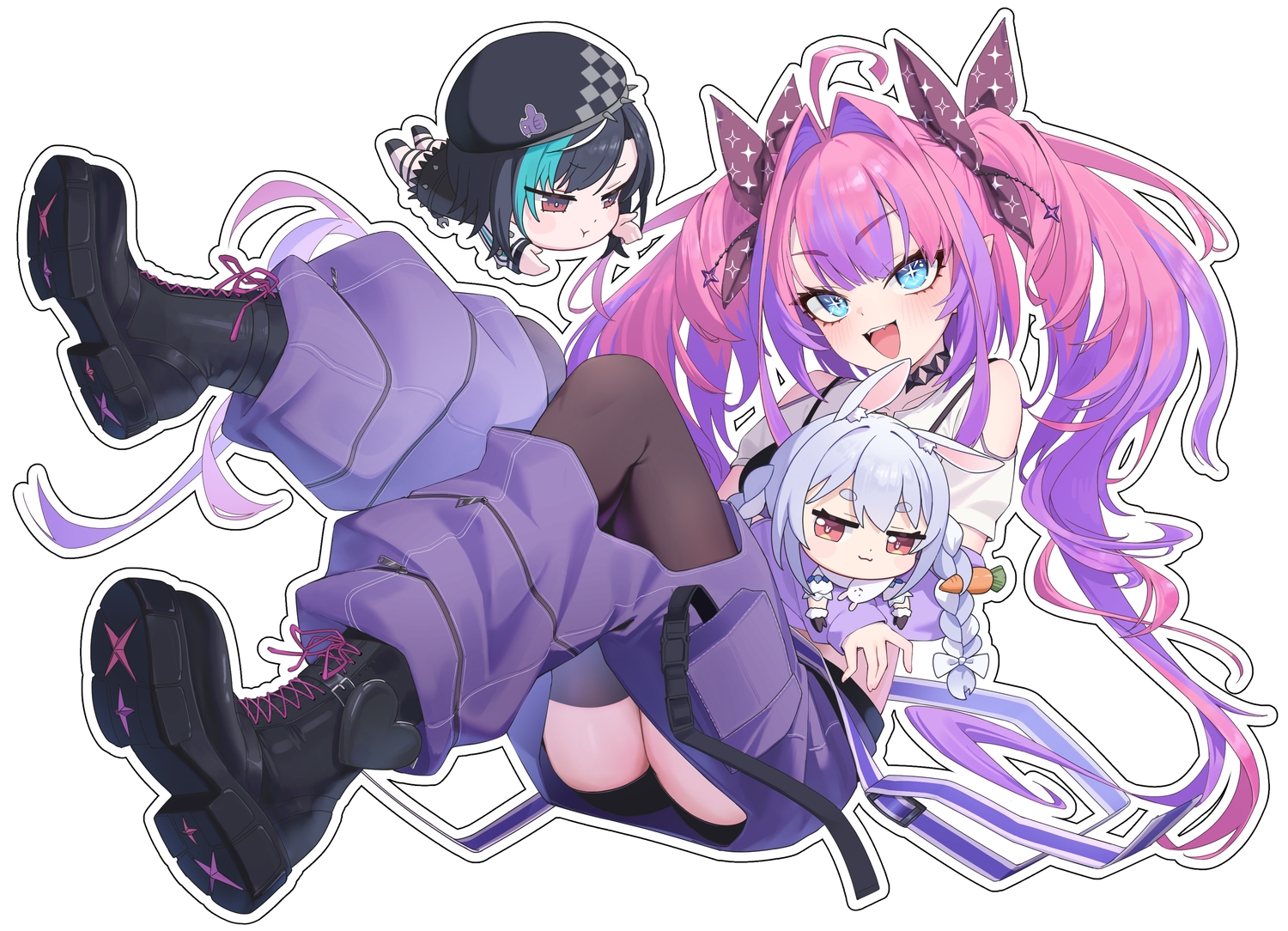 ai_(u_e_o_o), aliasing, animal_ears, bike_shorts, black_hair, blue_eyes, blue_hair, blush