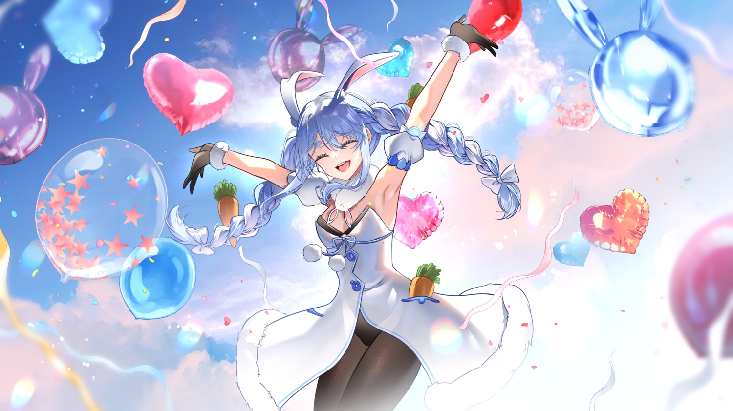 animal_ears, blue_hair, braids, breasts, bunny_ears, bunnygirl, chan100577, cleavage