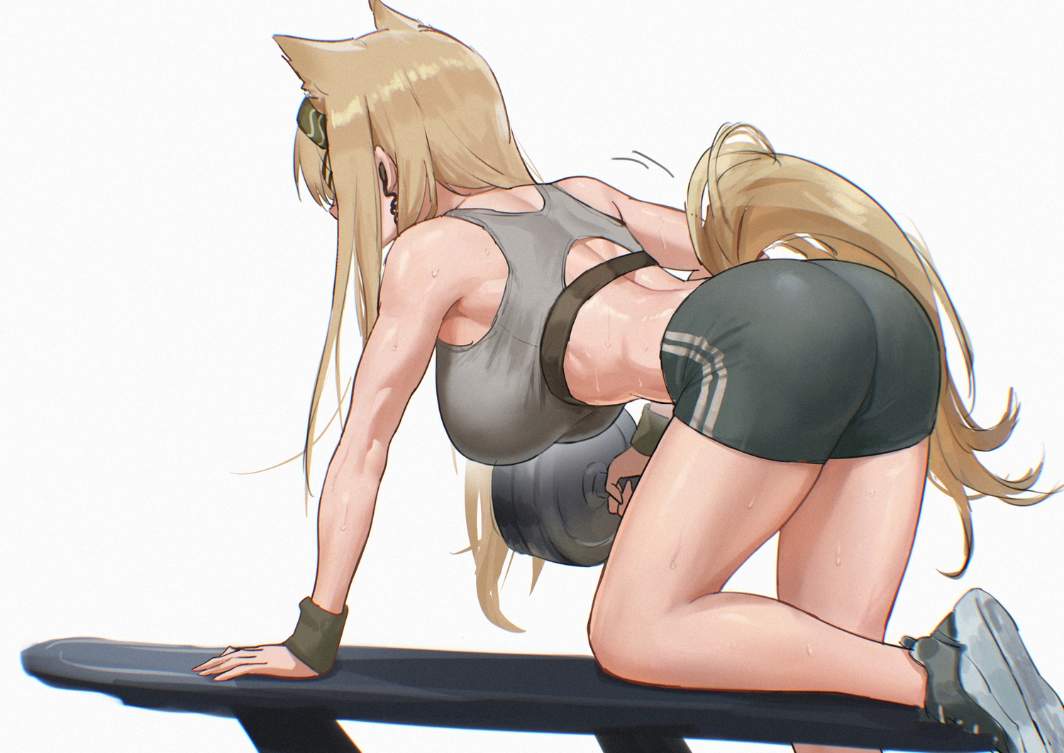 animal_ears, arknights, ass, blonde_hair, bra, headband, headphones, horn_(arknights)