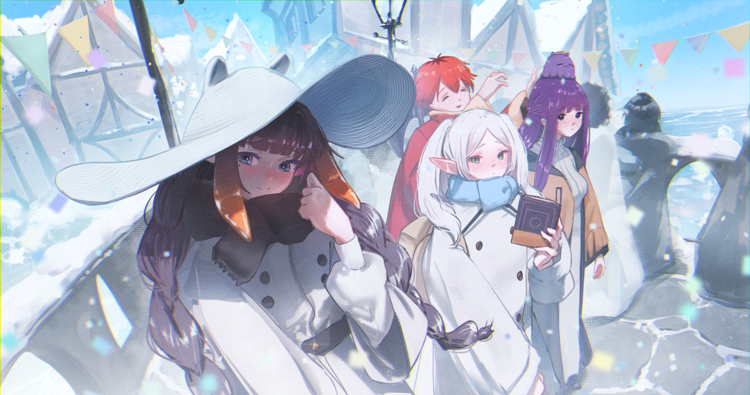 blush, book, crossover, fern_(sousou_no_frieren), floomf, frieren, gray_hair, green_eyes