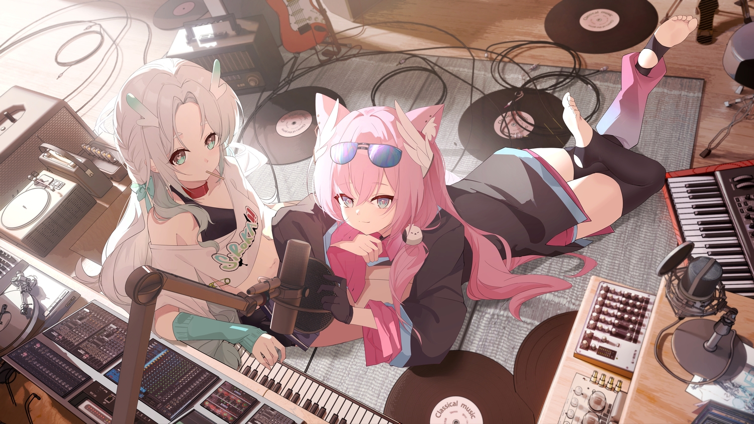 aliasing, animal, animal_ears, aqua_eyes, bird, blush, bow, braids