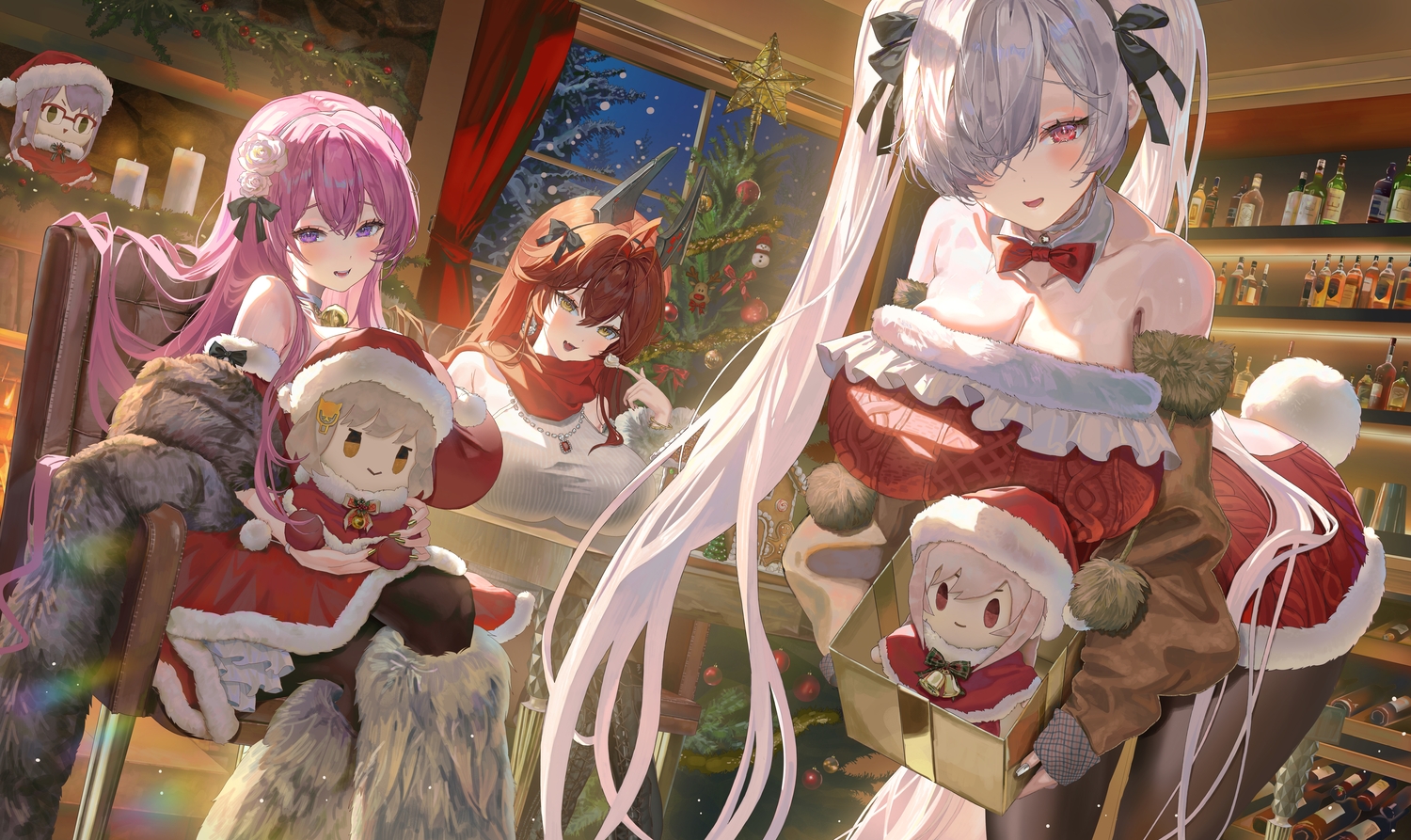 3d, a999212, anis_(nikke), bell, blush, choker, christmas, cinderella_(nikke)