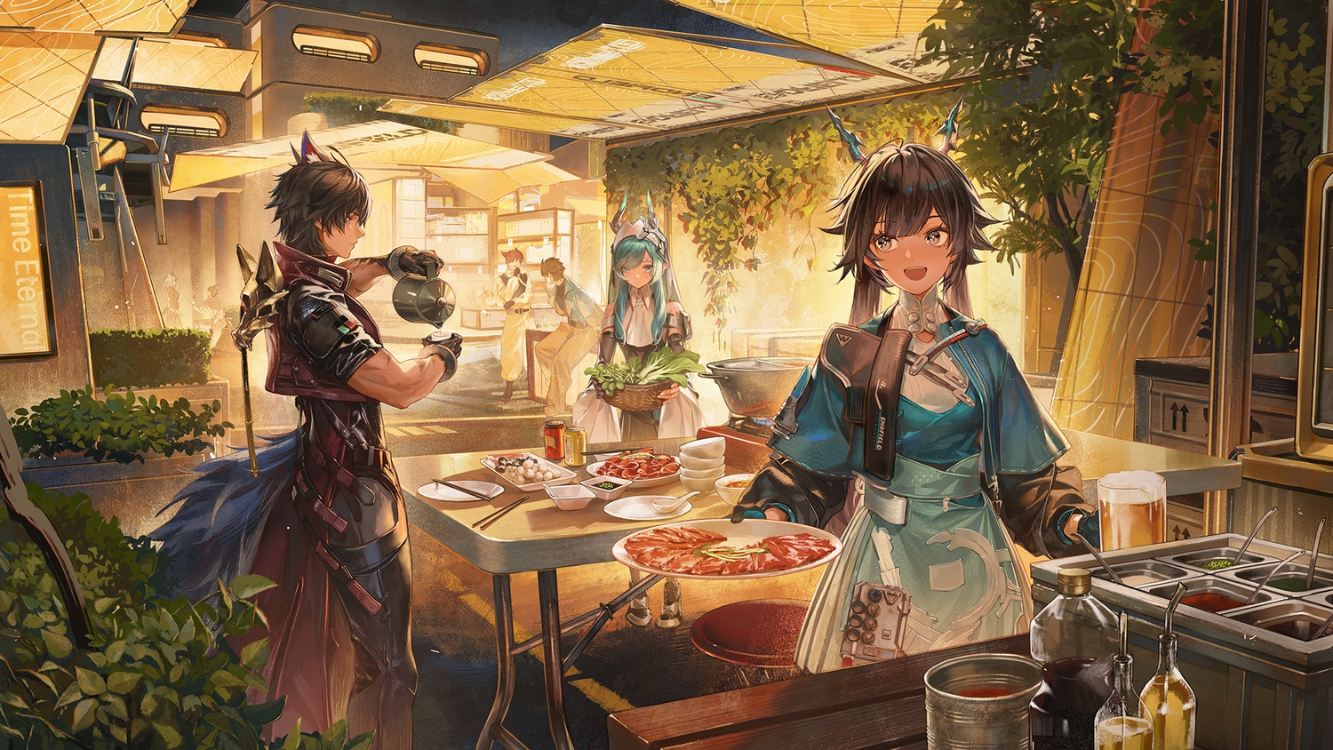 animal_ears, aqua_eyes, aqua_hair, arknights, arknights:_endfield, brown_hair, chen_qianyu_(arknights), daniel_deng
