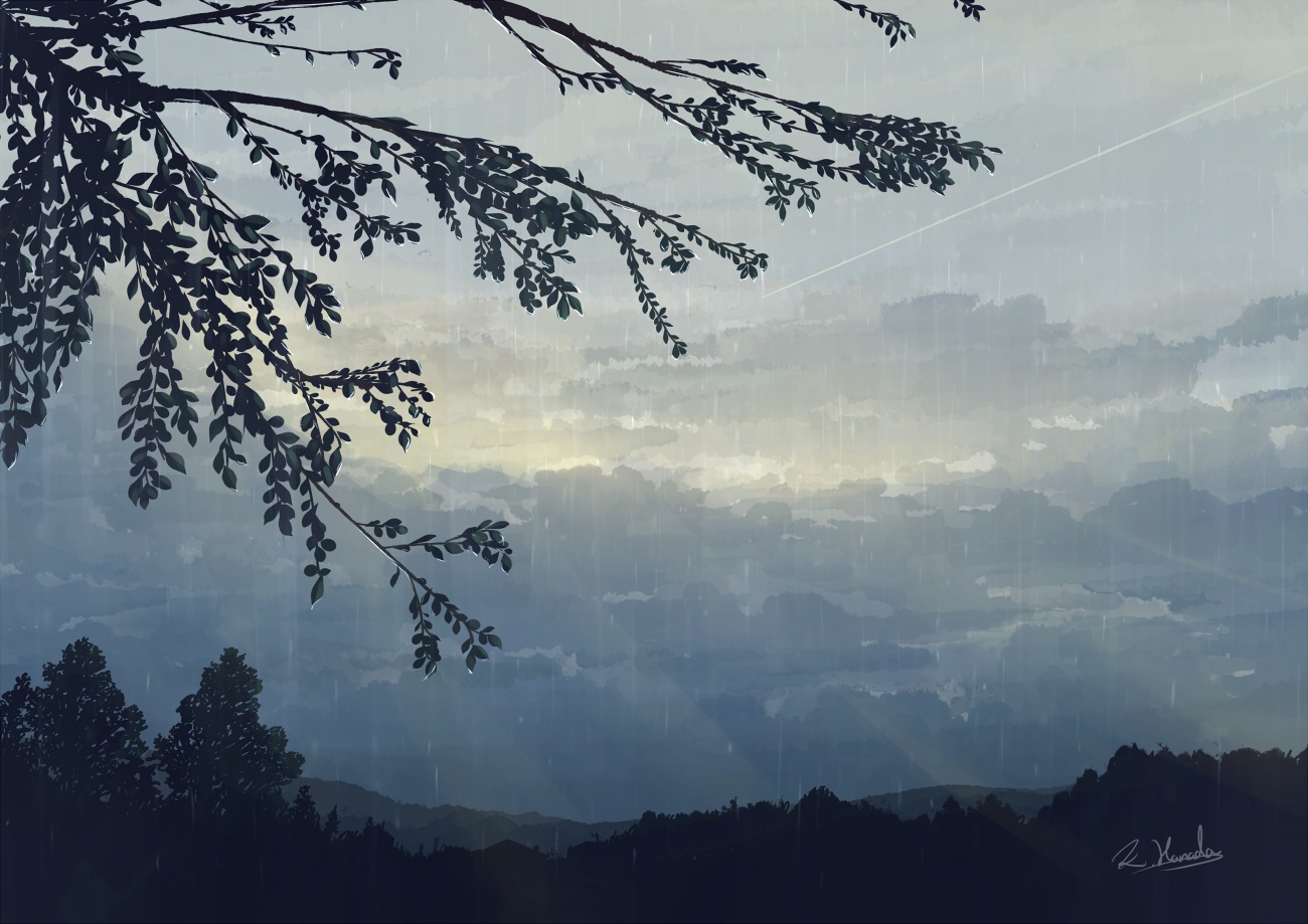 alpcmas, clouds, leaves, no_humans, original, polychromatic, rain, scenic