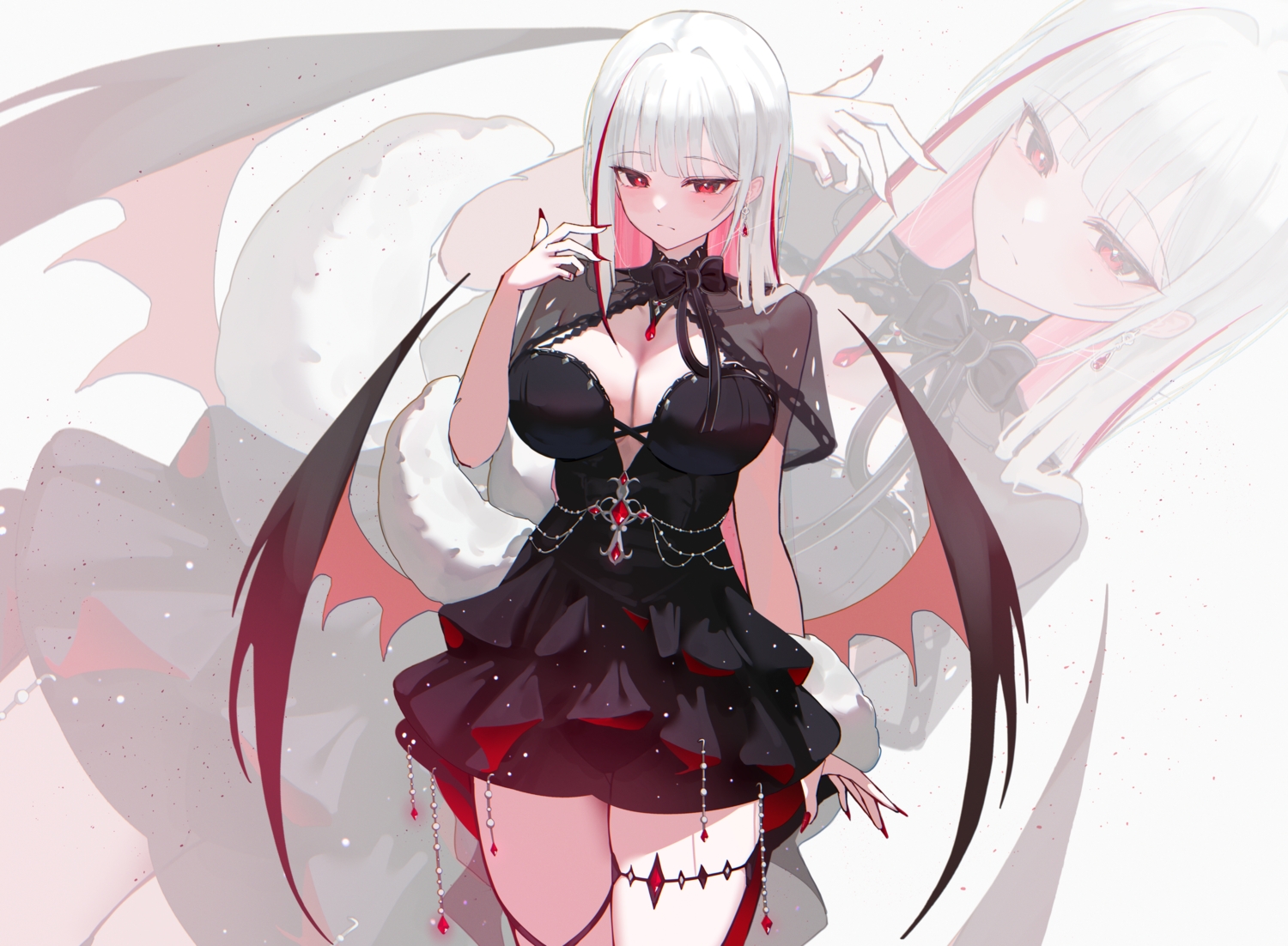 akane_lize, bow, breasts, cleavage, demon, garter, gothic, long_hair