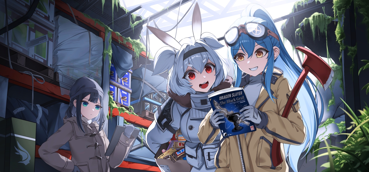alvis_(last_origin), andvari_(last_origin), animal_ears, aqua_eyes, arucoro, black_hair, blue_hair, book