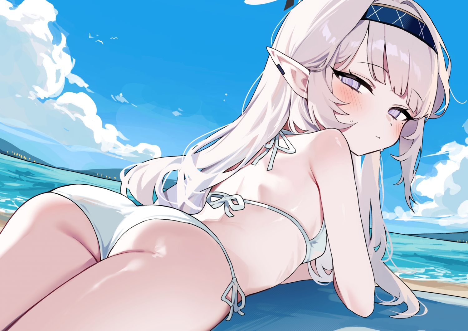akeboshi_himari, ass, beach, bikini, blue_archive, blush, close, clouds