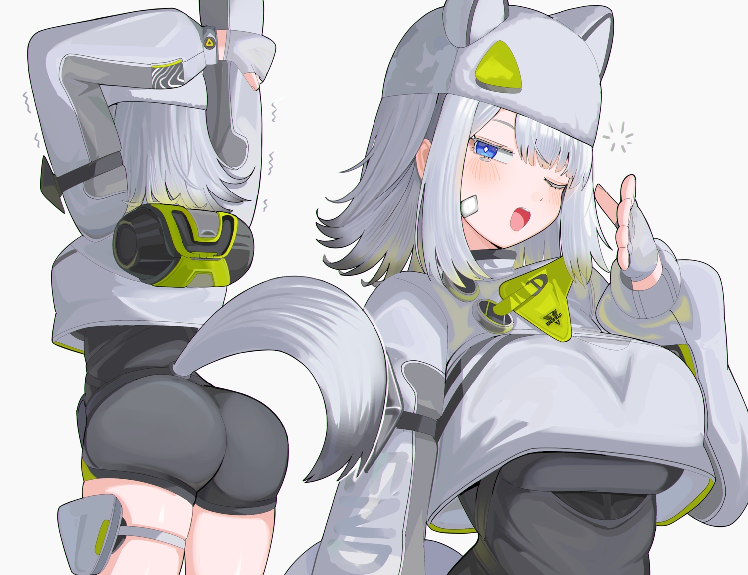 animal_ears, arknights, arknights:_endfield, ass, bandaid, blue_eyes, blush, catgirl