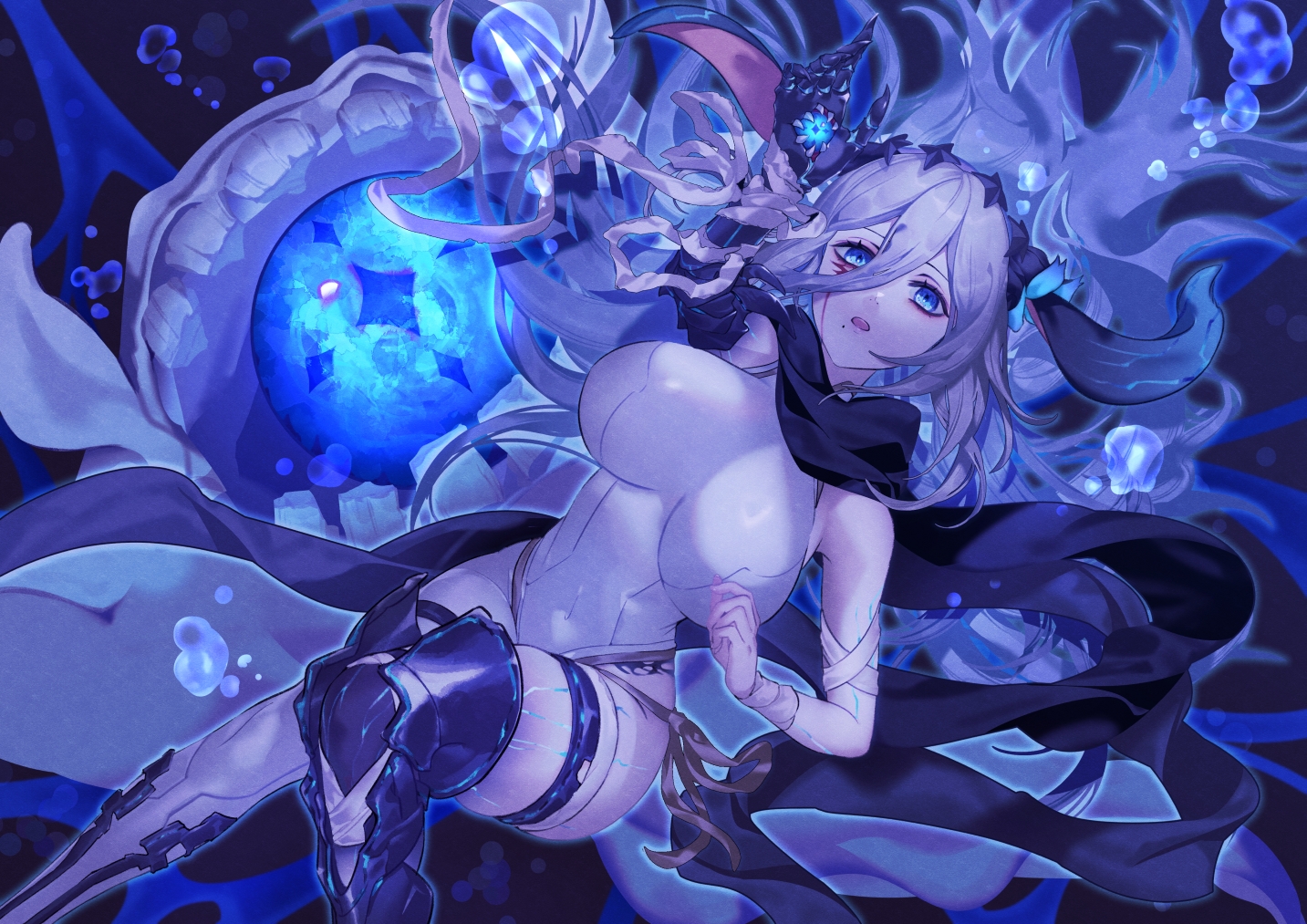 animal_ears, aqua_eyes, armor, bandage, bodysuit, chaos_zero_nightmare, garter, long_hair
