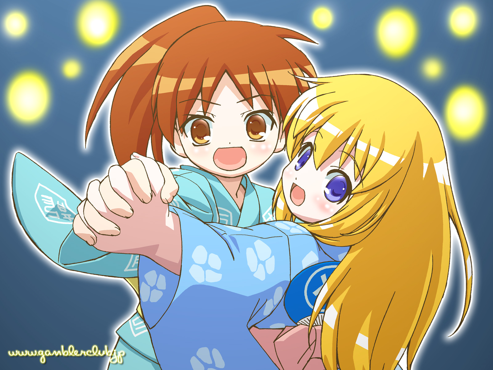 blonde_hair, blue_eyes, brown_eyes, brown_hair, gambler_club, japanese_clothes, lili_hamilton, yoshinaga-san'chi_no_gargoyle, yoshinaga_futaba