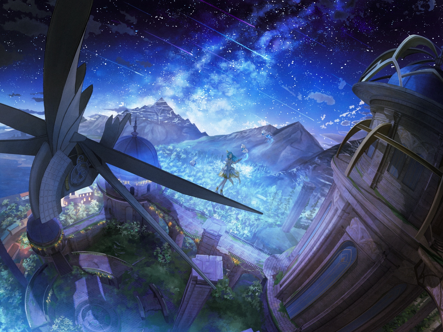 banishment, building, dress, infinity_nikki, landscape, night, nikki_(nikki), scenic