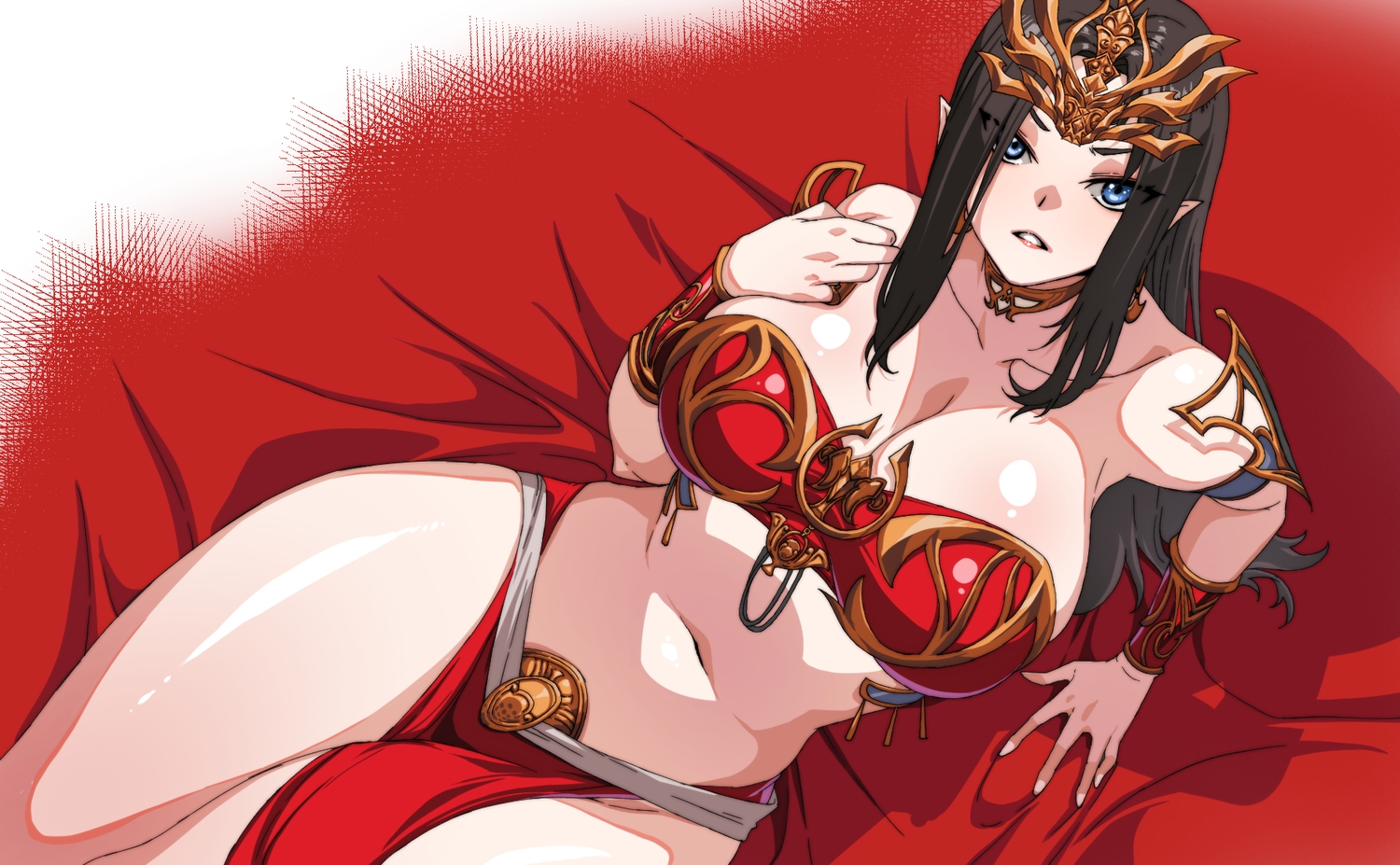black_hair, breasts, cai_lin_(doupo_cangqiong), cleavage, doupo_cangqiong, pointed_ears, rantia