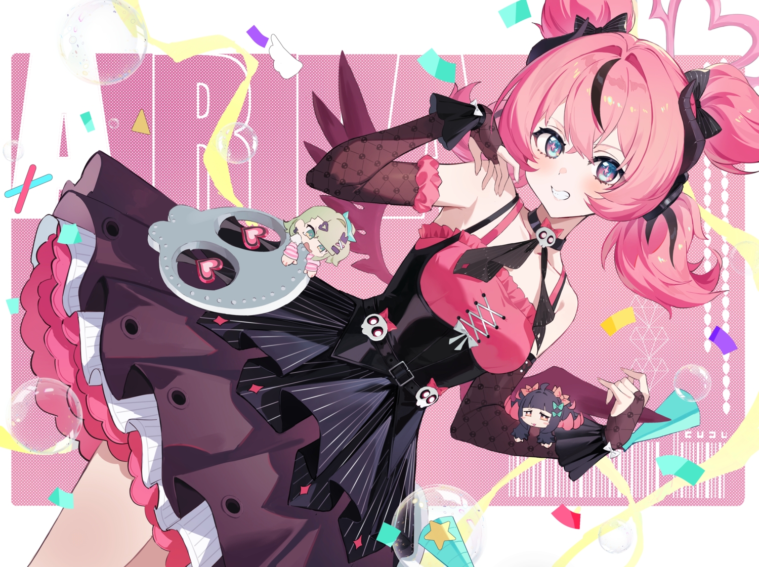 angel, aria_(zenless_zone_zero), blush, chibi, choker, dress, elbow_gloves, gloves