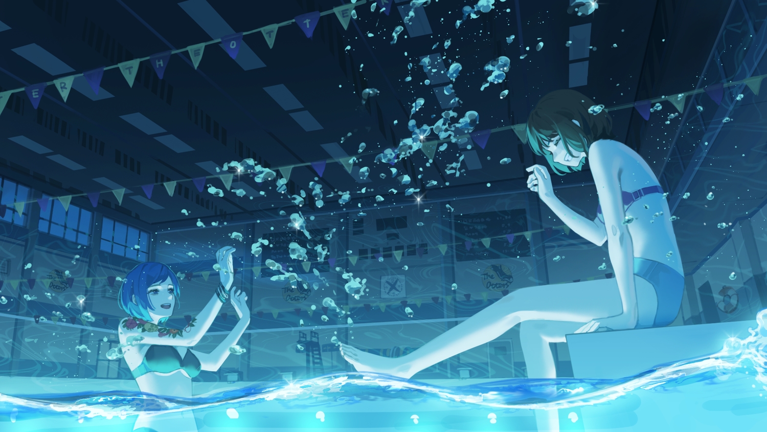 2girls, bikini, chloe_price, ema3, life_is_strange, maxine_caulfield, pool, swimsuit
